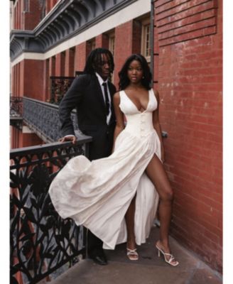  Sabrina High Slit Jacquard Maxi Dress