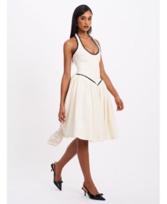  Natalie U Neck Halter Drop Waist Tweed Midi Dress