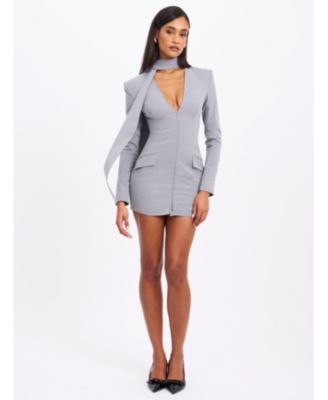  Tahlia Woven Crepe Deep V Pinstripes Blazer Dress