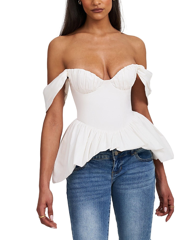 Miss Circle Qistina Off-Shoulder Bubble Hem Peplum Cotton Top