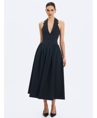  Delaney Lapel Halter Midi A-Line Dress