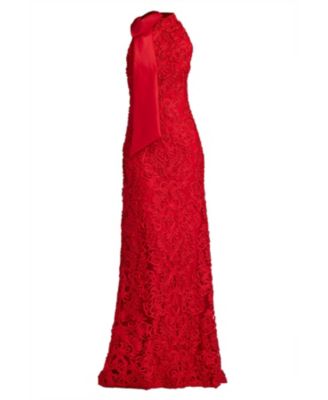  Iria Shoulder Bow Lace Halter Gown