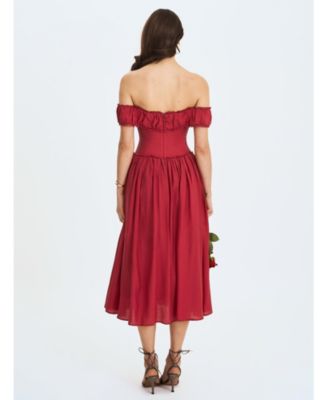  Xavy Drop Waist Off-Shoulder Corset Midi Dress