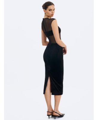  Quielle Mesh and Velvet Midi Bodycon Dress