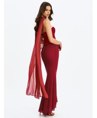  Giselle Peplum Mermaid Gown with Chiffon Scarf