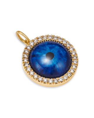 18K Yellow Gold Evil Eye Hand Painted Quartz & Champagne Diamond Pendant