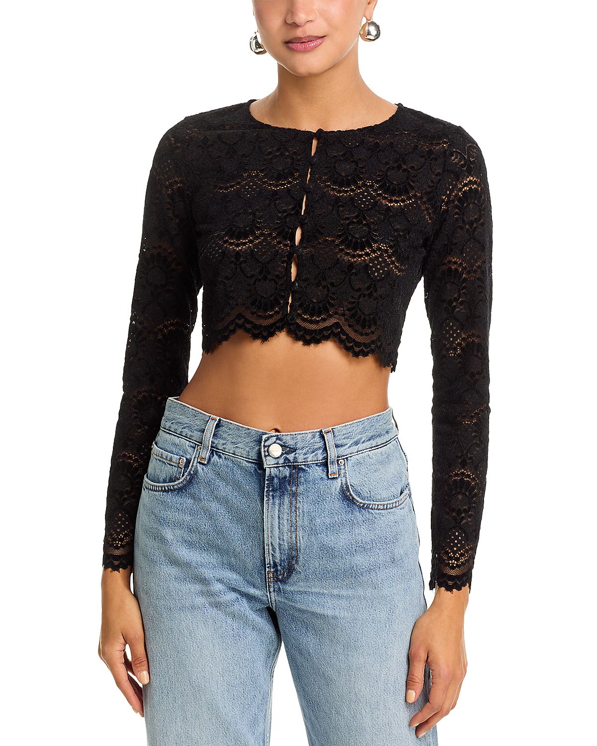 Aqua Crop Lace Cardigan Sweater - Exclusive