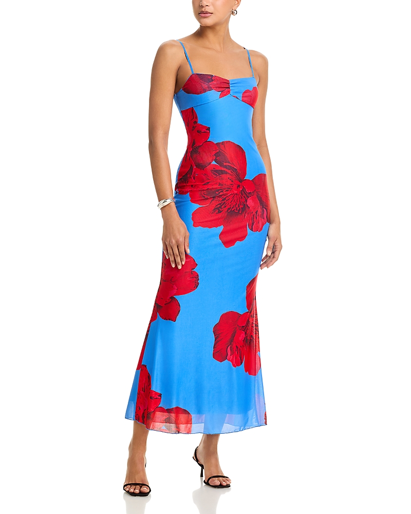 Aqua Floral Mesh Maxi Dress - Exclusive