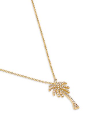 Diamond Palm Tree Pendant Necklace in 14K Yellow Gold, 0.25 tcw