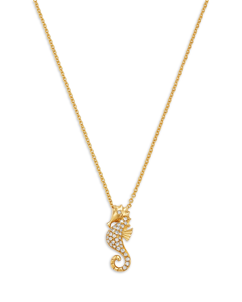 Bloomingdale's Fine Collection Diamond Seahorse Pendant Necklace in 14K Yellow Gold, 0.14 tcw