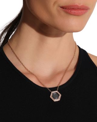 18K Yellow Gold Diamond & Rock Crystal Bell Hexagonal Pendant Necklace, 17"