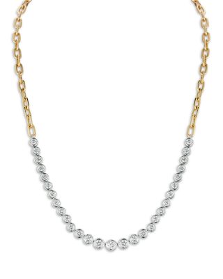 18K Yellow Gold & X Half Diamond Half Chain Necklace,