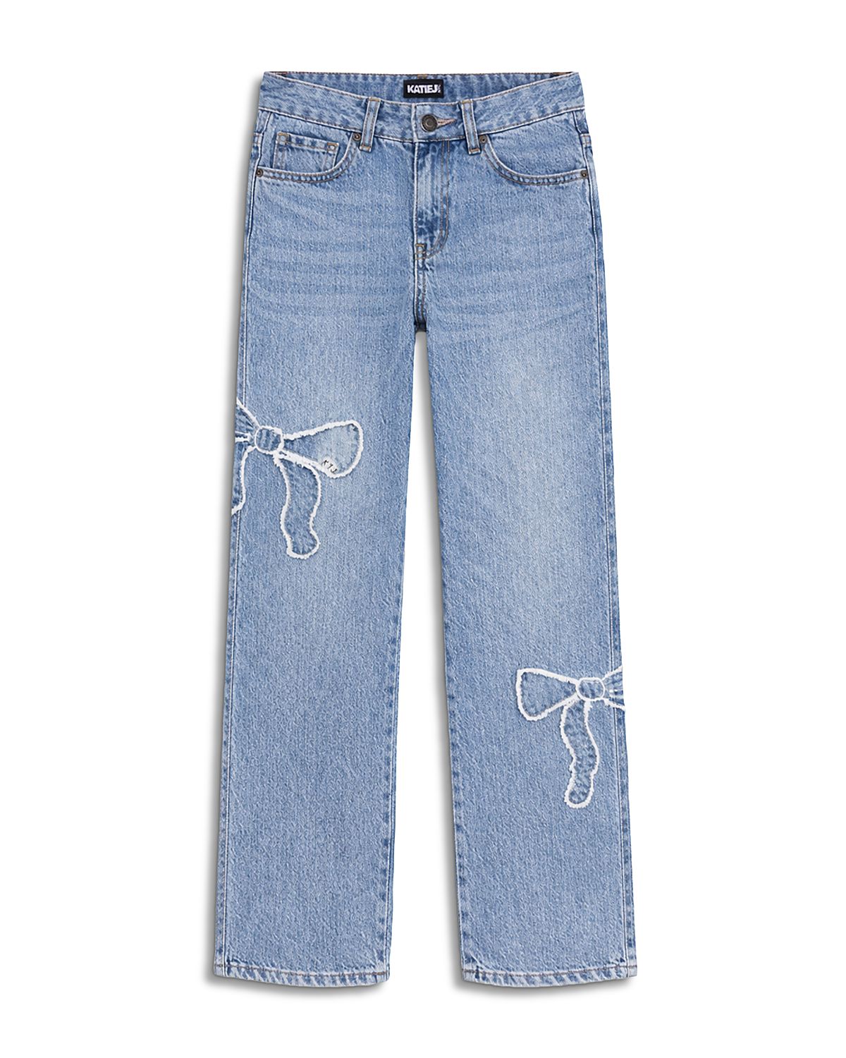 KatieJnyc Girls' Distressed Bow Applique Jeans - Big Kid
