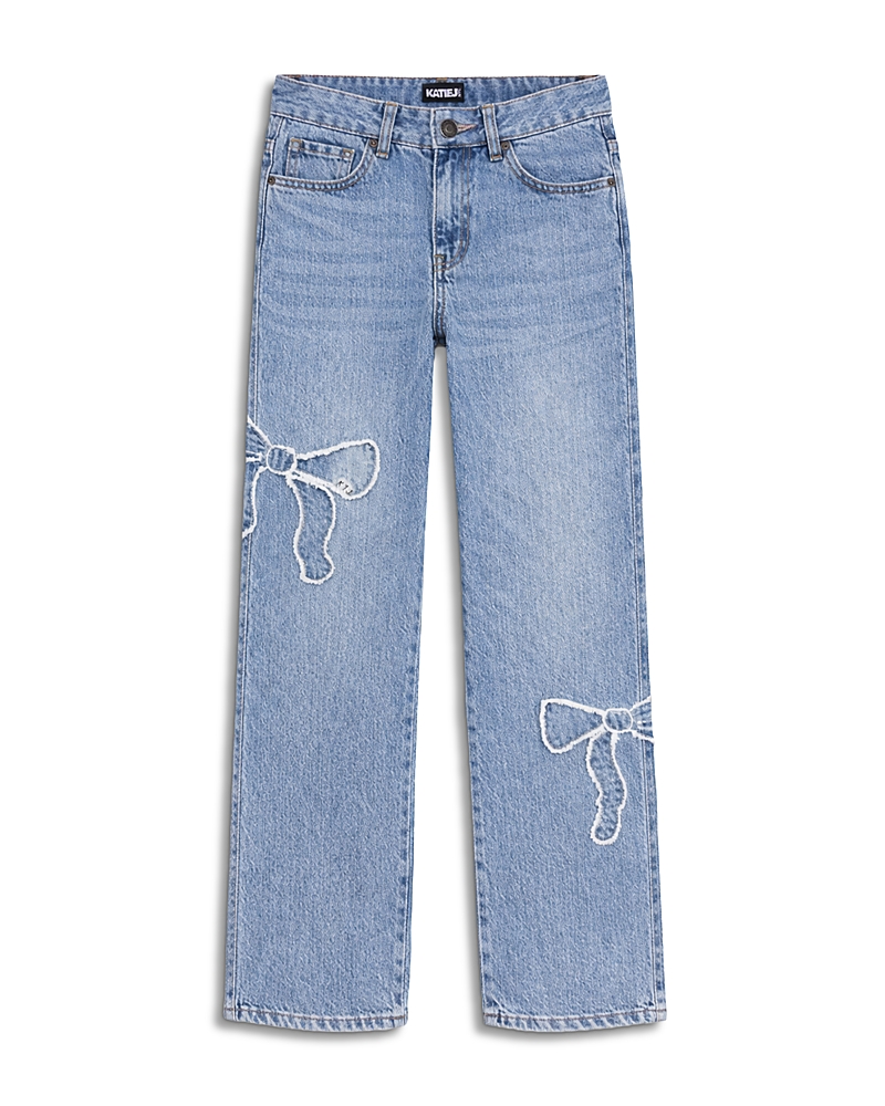 KatieJnyc Girls' Distressed Bow Applique Jeans - Big Kid