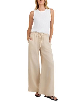 Ruffle Waist Wide Leg Linen Pants