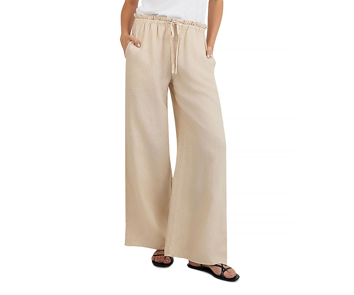 Bella Dahl Ruffle Waist Wide Leg Linen Pants