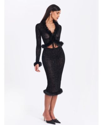 Halia Burnout Velvet Stretch Mesh Faux Fur Trim Skirt