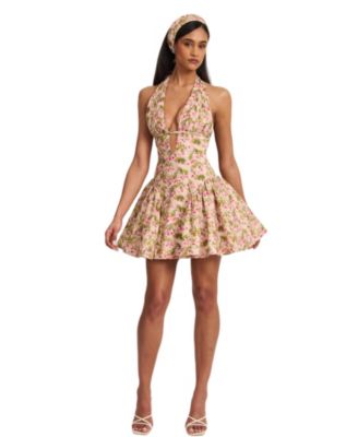 Mackenzie Floral Print Halter Linen Cotton Mini Dress