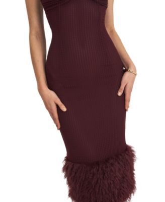 Pluma Halter Faux-Fur Trimmed Midi Dress