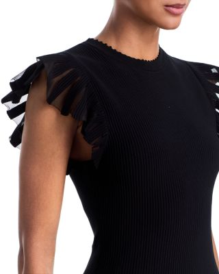 Sheer Flutter Sleeve Knit Dress