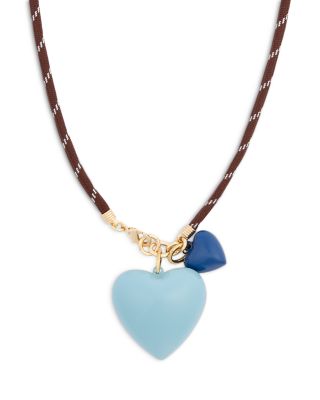 Long Happy Cord Blue Heart Duo Pendant Necklace, 34"