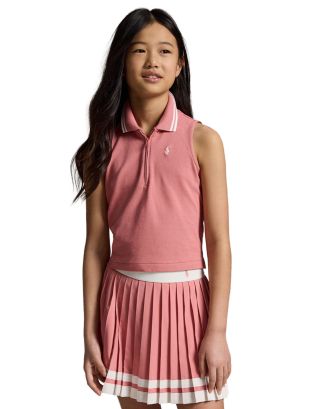 Ralph Lauren Girls' Stretch Mesh Half Zip Boxy Polo Shirt - Big