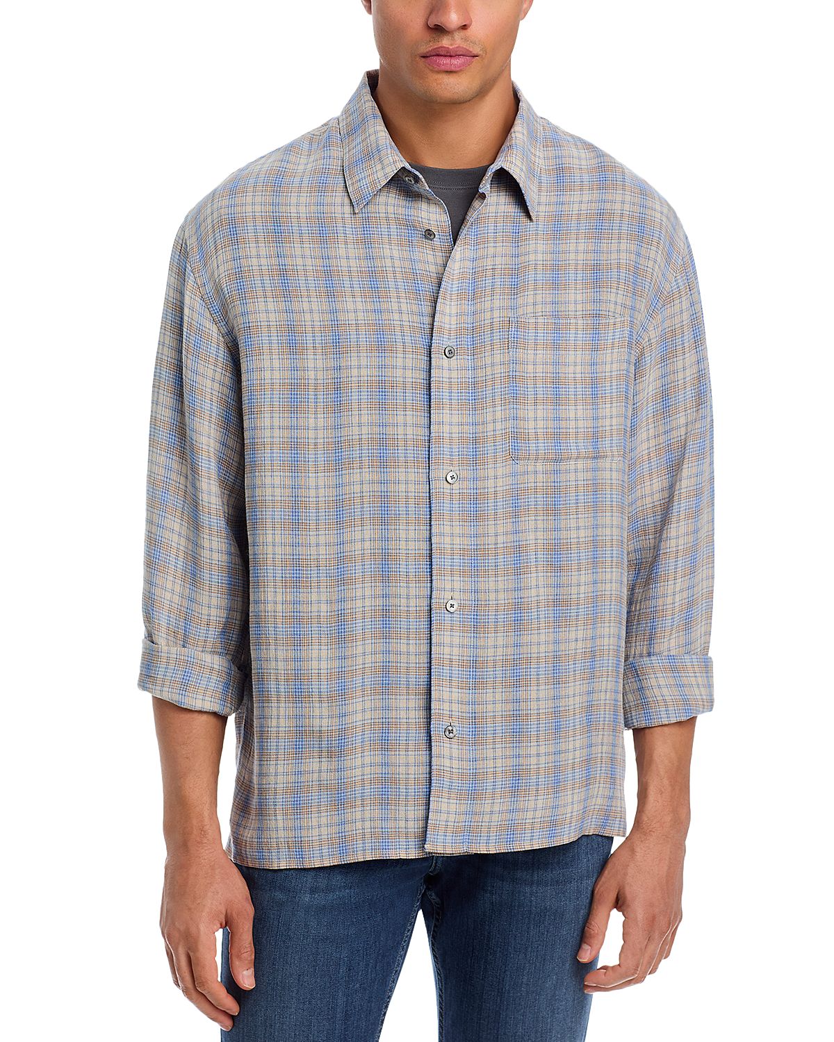Frame Linen Blend Plaid Shirt