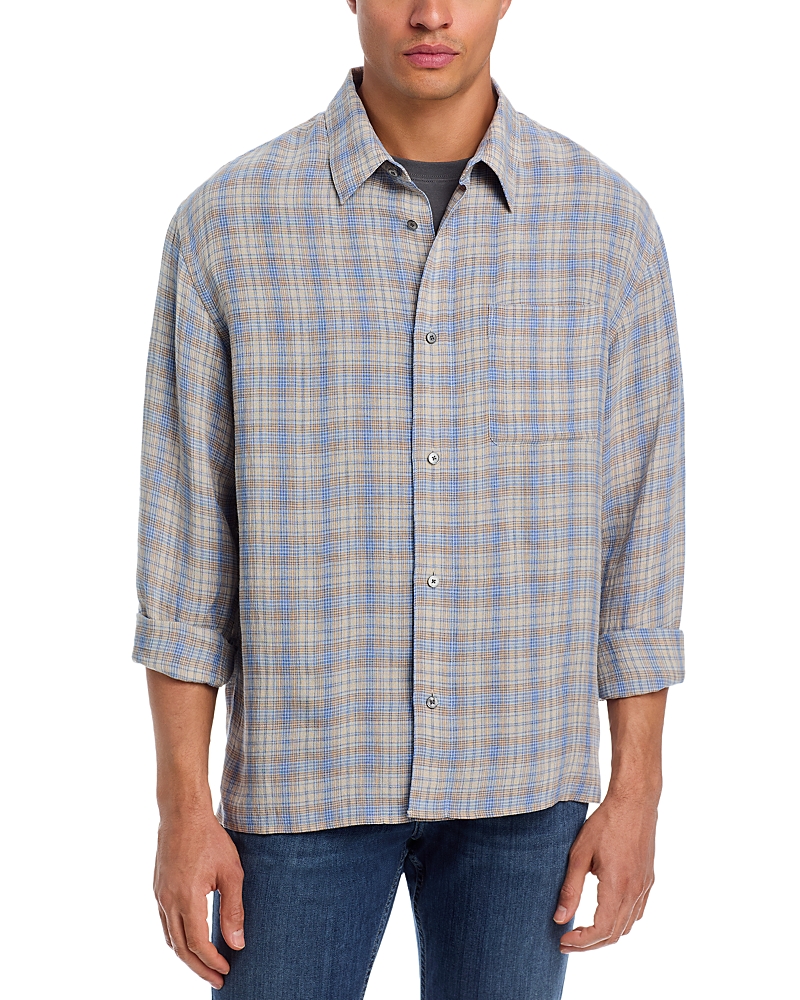 Frame Linen Blend Plaid Shirt