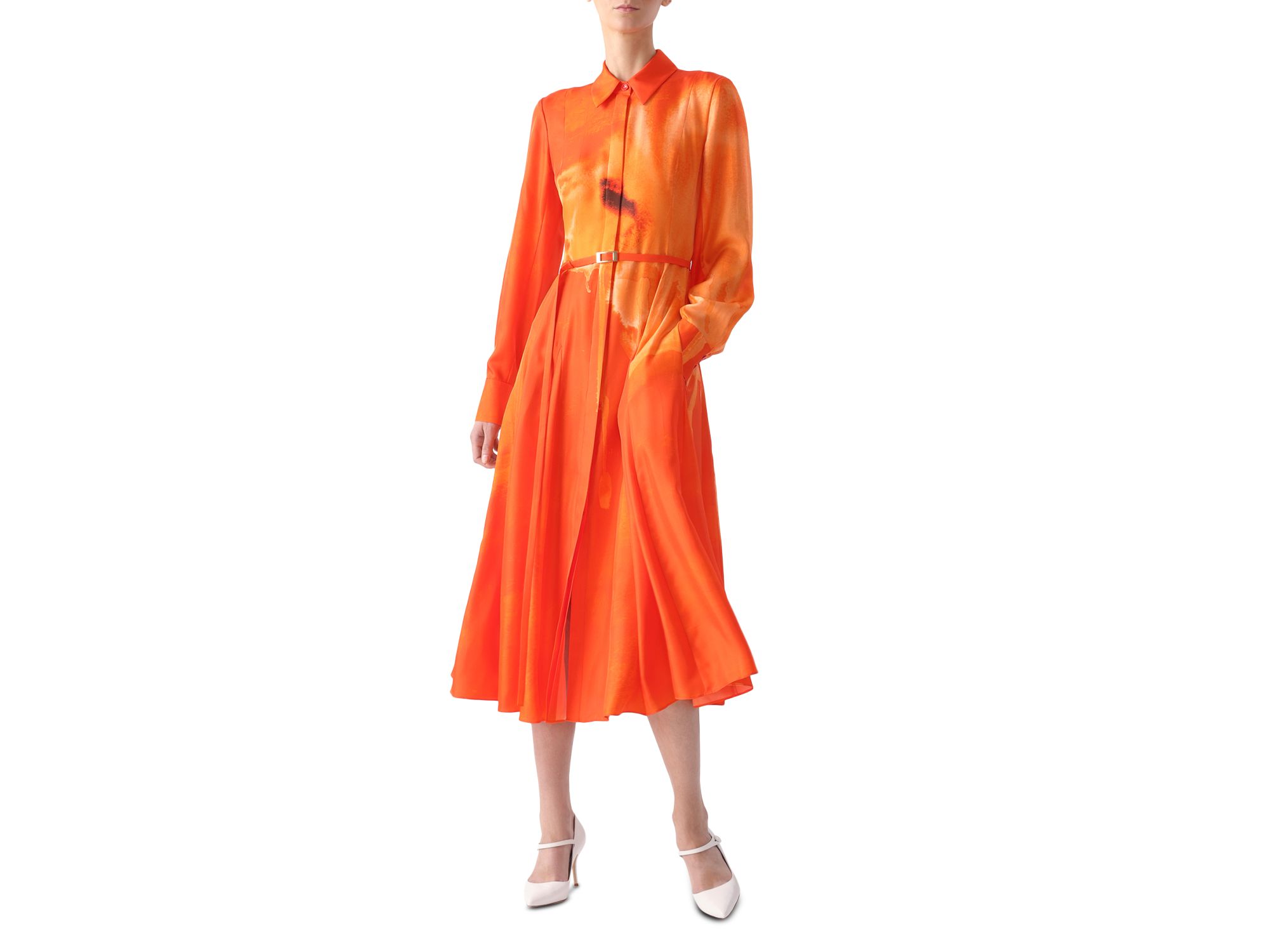 Watercolor Floral Silk Shirt Dress - Image 1