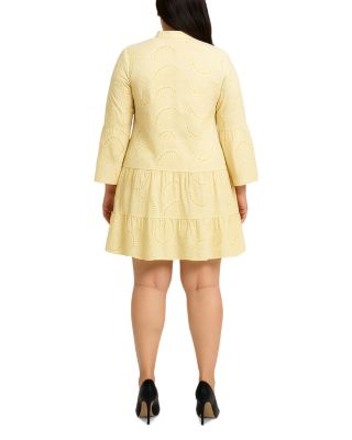 Bell Sleeve Eyelet Ruffled Hem Tiered Dress