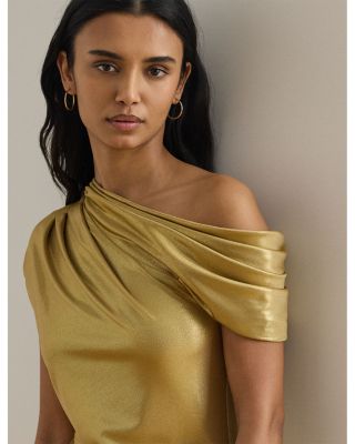 Metallic Jersey Off-the-Shoulder Gown