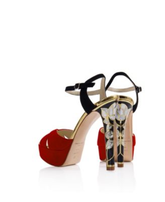  Women's Rose in Bloom Rouge Ankle Strap Pearl Heel Sandal