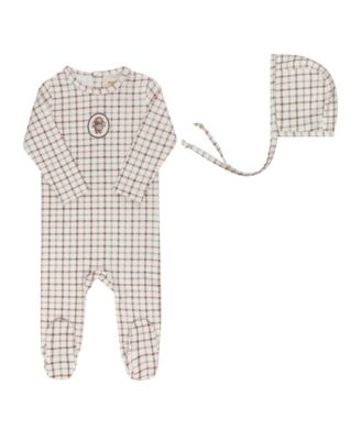 Unisex Modal French Terry Plaid Sheep Collection Footie + Bonnet - Baby