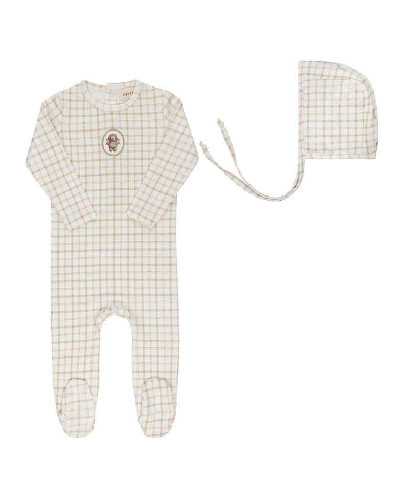 Ely's & Co. Unisex Modal French Terry Plaid Sheep Collection Footie + Bonnet - Baby