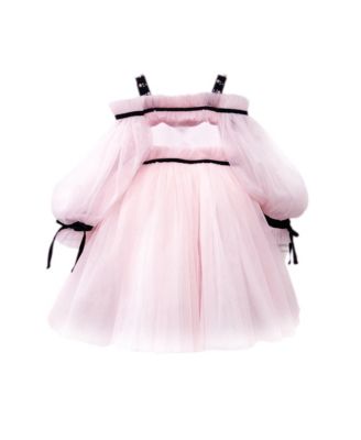  Girls' Coco Dress with Sheer Puff Tulle Sleeves - Baby, Little Kid, Big Kid