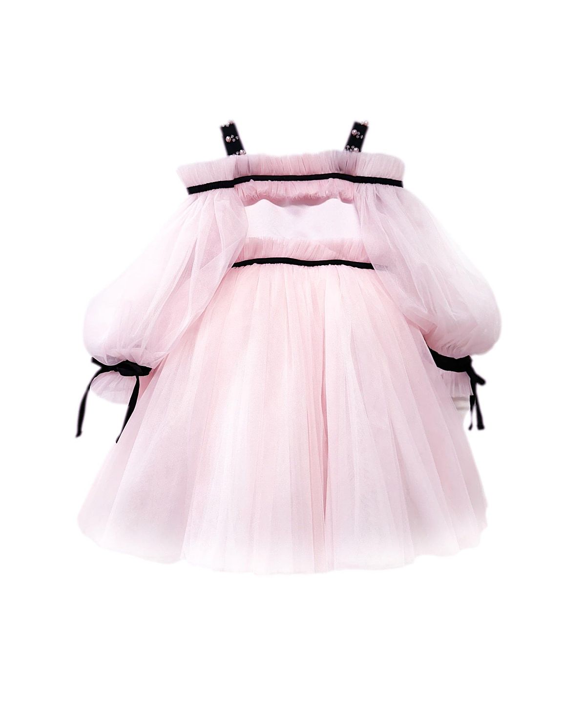 Petite Maison Kids Girls' Coco Dress with Sheer Puff Tulle Sleeves - Baby, Little Kid, Big Kid