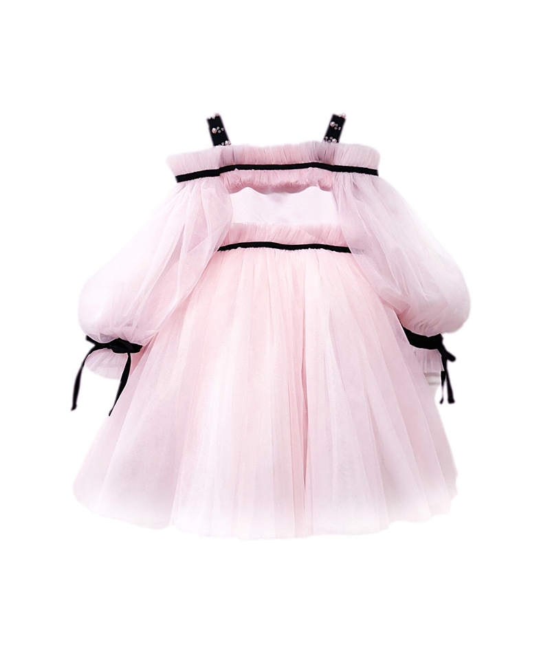 Petite Maison Kids Girls' Coco Dress with Sheer Puff Tulle Sleeves - Baby, Little Kid, Big Kid