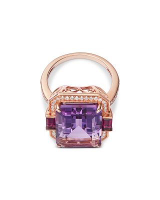Amethyst, Rhodolite, & Diamond Ring in 14K Rose Gold