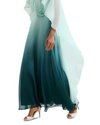 Aspen Teal Ombr&eacute; Cape Maxi Dress