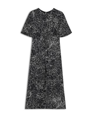 Crackle Print Twist Front Midi Dress