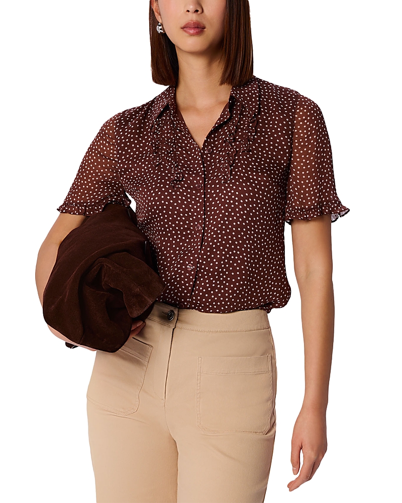 Whistles Polka Dot Sheer Sleeve Shirt