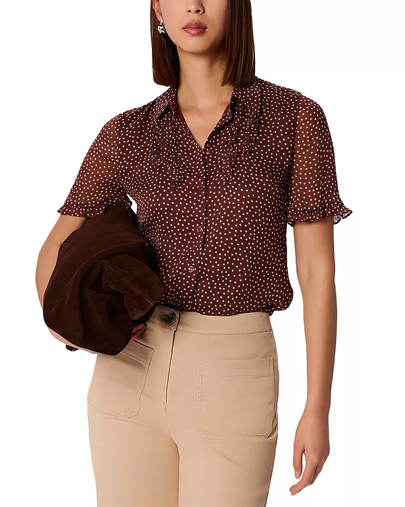Whistles Polka Dot Sheer Sleeve Shirt