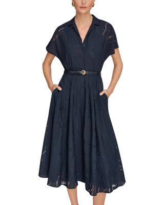Short Sleeve Burnout Belted Shirt Dress