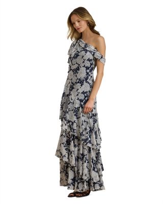 Floral Georgette One-Shoulder Gown