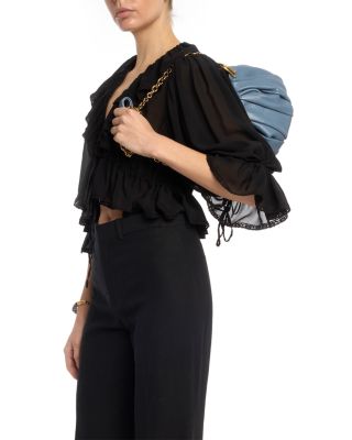 Pliss&eacute; Chain Shoulder Bag in Pleated Leather