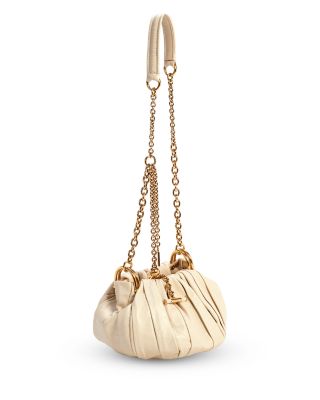 Pliss&eacute; Chain Shoulder Bag in Pleated Leather