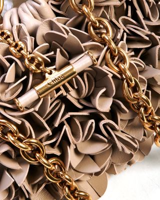 Pliss&eacute; Leather Chain Shoulder Bag with Flowers