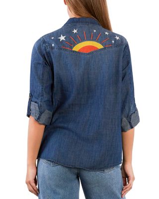 Hello Sunshine Embroidered Denim Shirt