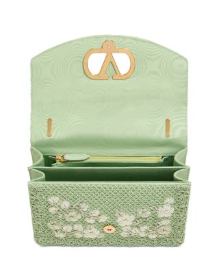 VLogo Raffia Flower & Beaded Green Shoulder Bag