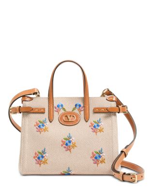 Small Floral VLogo Embroidered Canvas Tote Bag